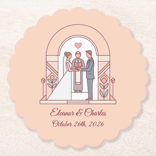 Posavasos De Papel Boda de Cuento de Art Deco (Anverso)