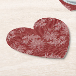 Posavasos De Papel Boda de encaje falso floral blanco rojo bonito