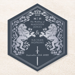 Posavasos De Papel Boda de espadas medievales del León Real Azul