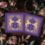 Posavasos De Papel Boda de espadas medievales del León Real Púrpura<br><div class="desc">¡Añade encanto real a tu escapada de mesa! Estos cascos de boda a medida presentan un majestuoso diseño de león y floral con sus nombres y monograma, todo de lujoso oro contra un fondo morado. Perfecto para una festividad medieval con elegancia intemporal. El oro que aparece en este artículo NO...</div>