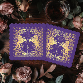 Posavasos De Papel Boda de espadas medievales del León Real Púrpura