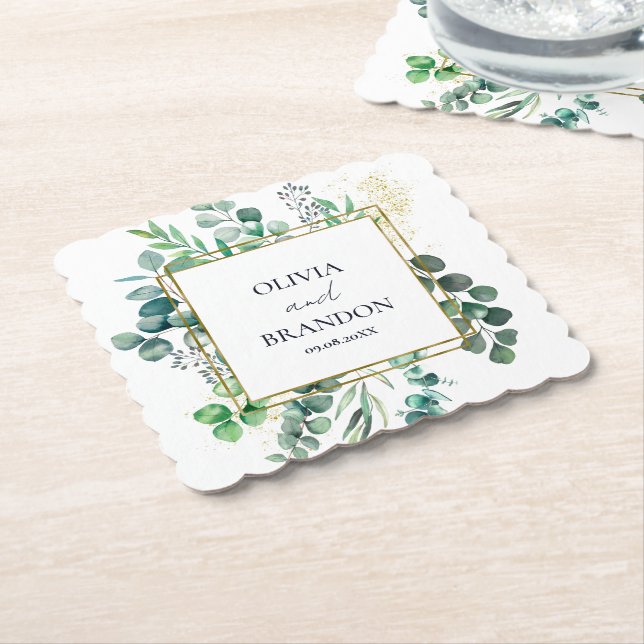 Posavasos De Papel Boda de eucalipto verde botánico Hojas (En perspectiva)