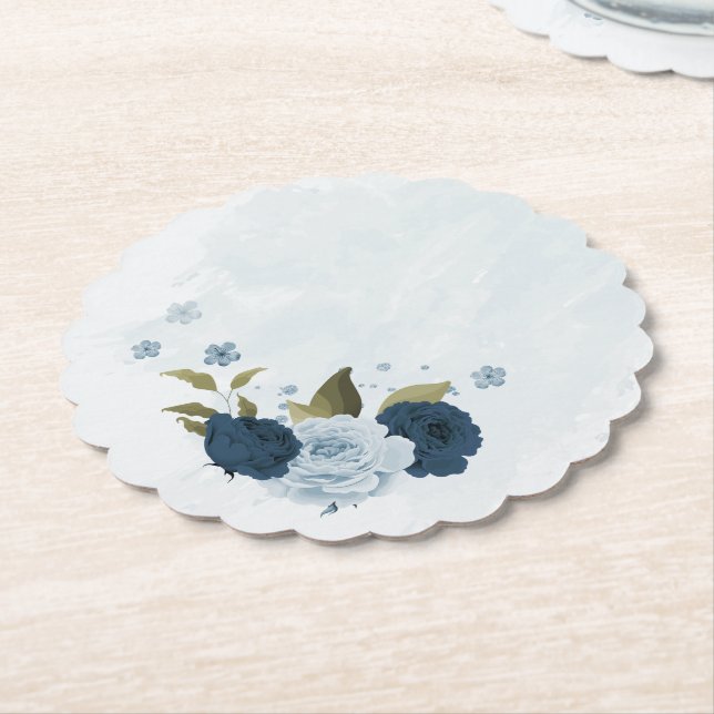 Posavasos De Papel boda de flores azul marino claro (En perspectiva)