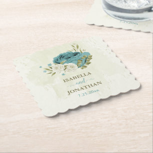 Posavasos De Papel boda de flores azules blancas