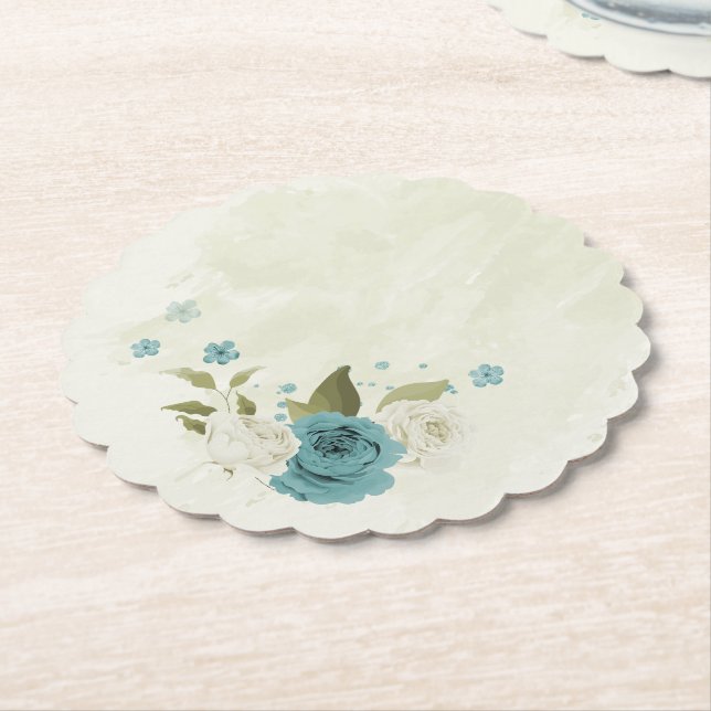 Posavasos De Papel boda de flores azules blancas (En perspectiva)