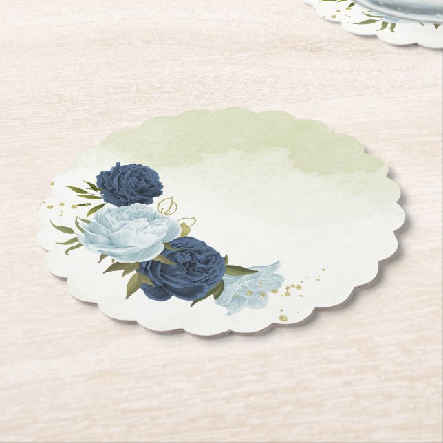 Posavasos De Papel boda de flores azules polvorientas (En perspectiva)