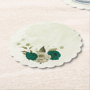 Posavasos De Papel boda de flores beige verde esmeralda