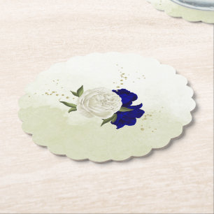 Posavasos De Papel boda de flores blancas y azul real con vegetación