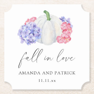Posavasos De Papel Boda de flores de calabaza blanca y hortensias