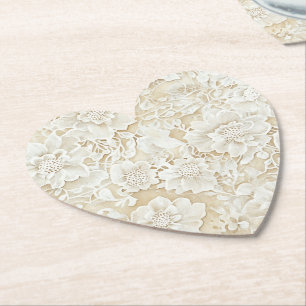 Posavasos De Papel Boda de flores de marfil crema romántica