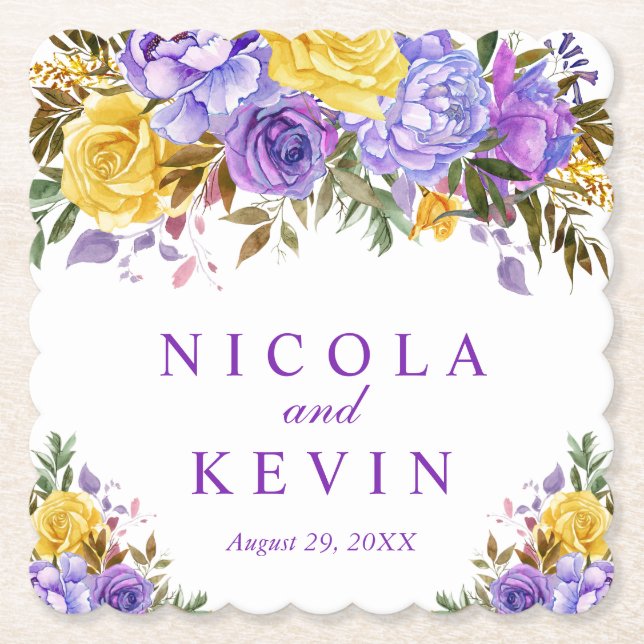 Posavasos De Papel Boda de flores de primavera con acuarela boho (Anverso)