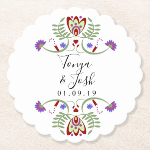 Posavasos De Papel Boda de Flores Folclóricas Mexicanas Elegantes   M