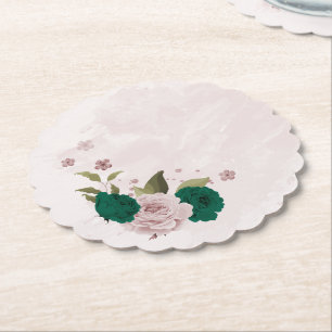 Posavasos De Papel boda de flores rosa verde esmeralda