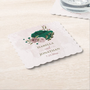 Posavasos De Papel boda de flores rosa verde esmeralda