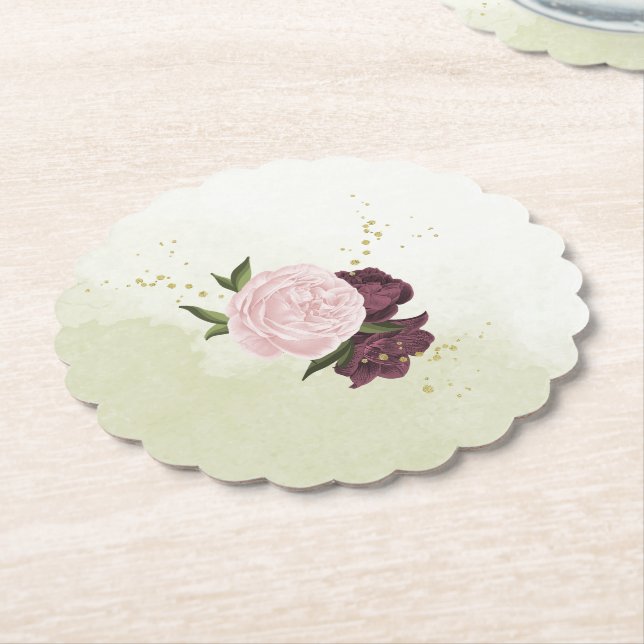 Posavasos De Papel boda de flores rosadas de cabaña (En perspectiva)