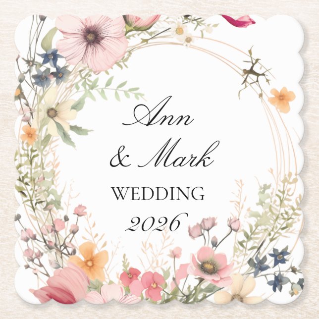 Posavasos De Papel Boda de flores silvestres (Anverso)