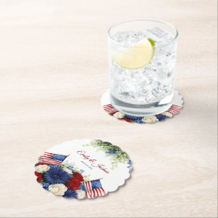 Posavasos De Papel Boda de flores y bandera americana