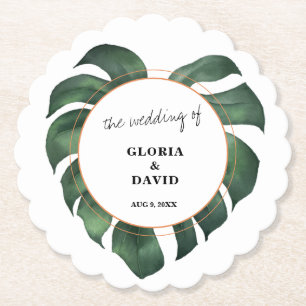 Posavasos De Papel Boda de hoja de palma tropical
