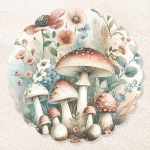 Posavasos De Papel Boda de hongos y flores de color de agua vintage