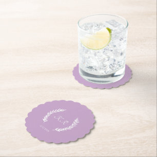 Posavasos De Papel Boda de Iniciales de Lavender Floral Bride Groom