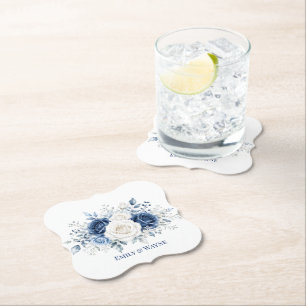 Posavasos De Papel Boda de invierno azul y blanco con rosas