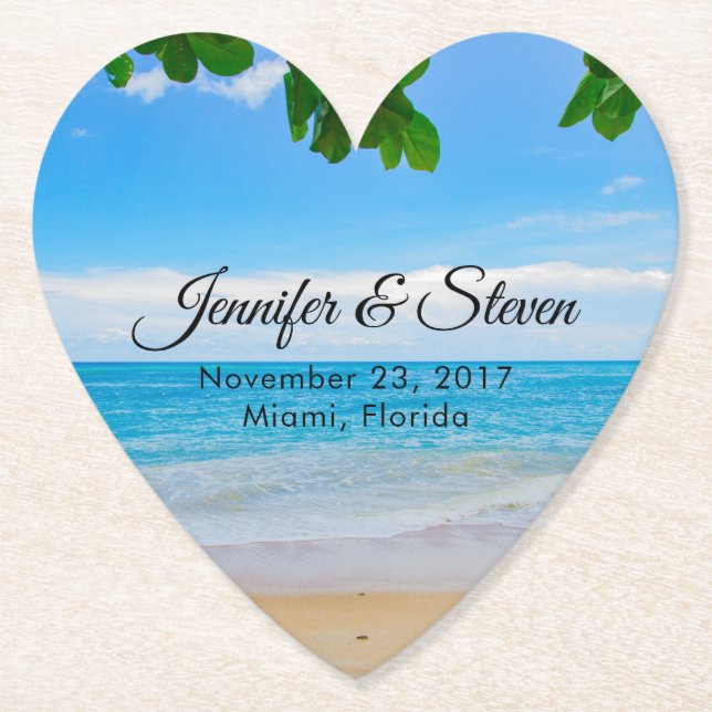 Posavasos De Papel Boda de Isla Tropical Beach Vacation (Anverso)