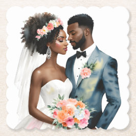 Posavasos De Papel Boda de la pareja de novias afroamericana