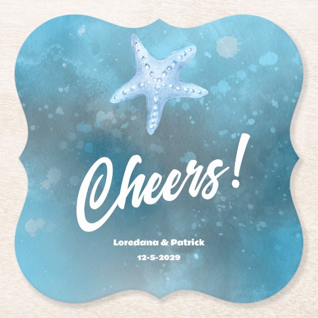 Posavasos De Papel Boda de Mar Azul Profundo  (Anverso)