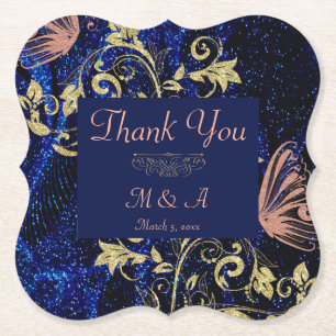 Posavasos De Papel Boda de mariposa Royal Blue Gold