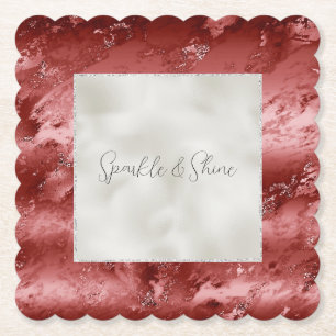 Posavasos De Papel Boda de Mármol Rojo Brillante Perla Blanca
