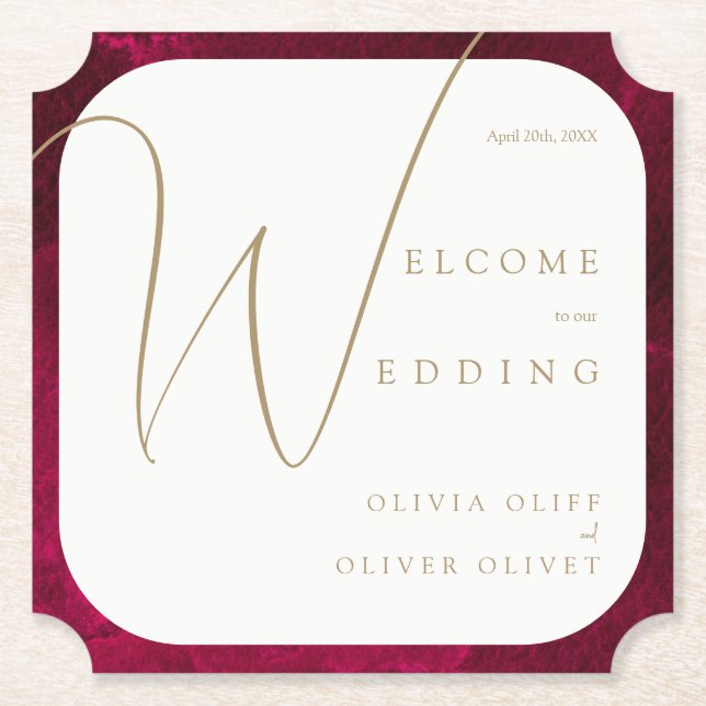 Posavasos De Papel Boda de pasión de Borgoña (Anverso)