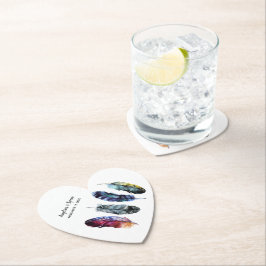 Posavasos De Papel Boda de plumas de color de agua estilo boho