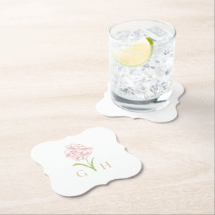 Posavasos De Papel Boda de Rosa dibujado en línea floral caprichosa