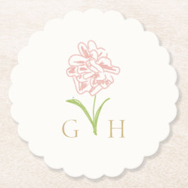 Posavasos De Papel Boda de Rosa dibujado en línea floral caprichosa