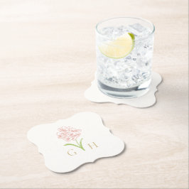 Posavasos De Papel Boda de Rosa dibujado en línea floral caprichosa