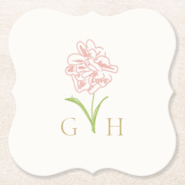 Posavasos De Papel Boda de Rosa dibujado en línea floral caprichosa