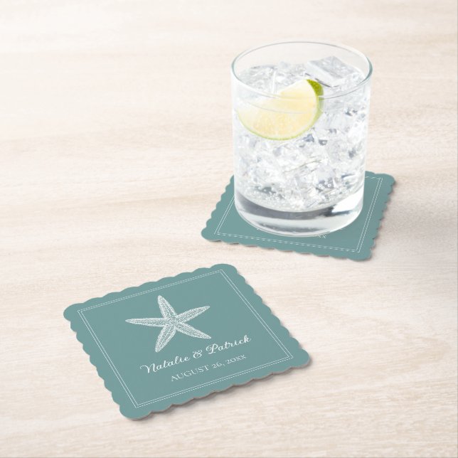 Posavasos De Papel Boda de Starfish verde azulado (In situ)