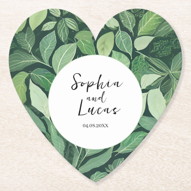 Posavasos De Papel Boda de Whimsical Green Leaves (Anverso)