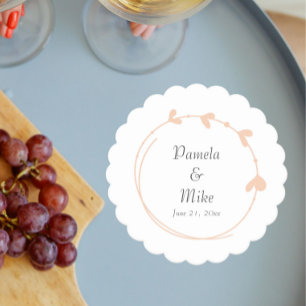 Posavasos De Papel Boda de Wreath del Corazón Simple Peach