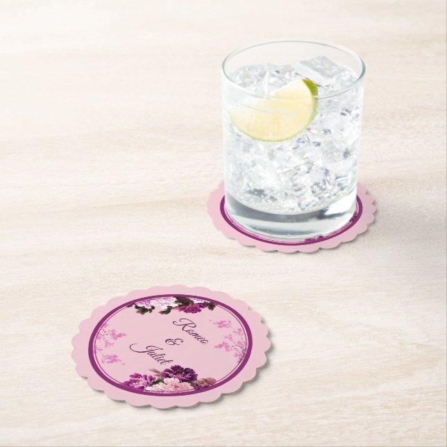 Posavasos De Papel  Boda del anillo floral púrpura (In situ)