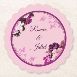 Posavasos De Papel Boda del anillo floral púrpura