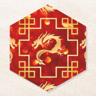 Posavasos De Papel Boda Dragón Rojo y Oro