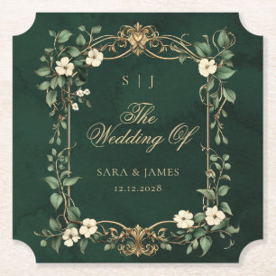 Posavasos De Papel Boda Encantada Art Nouveau Oro Verde