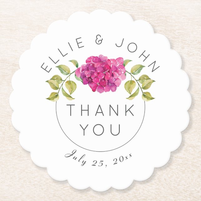 Posavasos De Papel Boda Favor Hidrangea Rosa Caliente (Anverso)