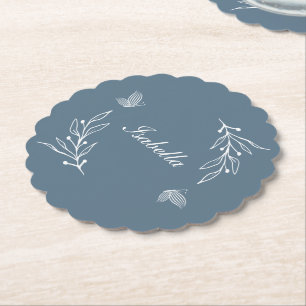 Posavasos De Papel Boda floral azul polvoriento y romántico