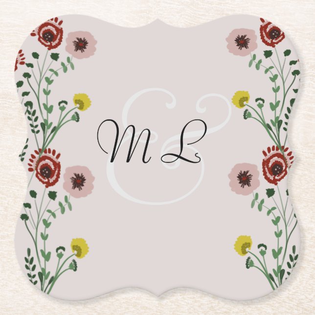 Posavasos De Papel Boda floral barnizado moderno (Anverso)