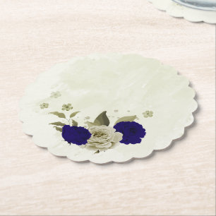 Posavasos De Papel Boda floral beige azul real