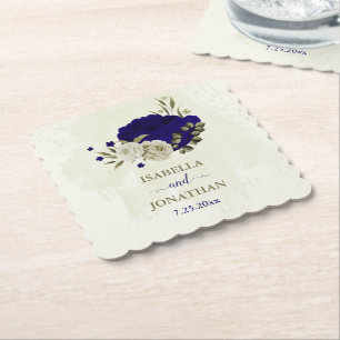 Posavasos De Papel Boda floral beige azul real