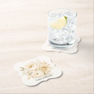Posavasos De Papel Boda floral blanca de marfil y champán perla