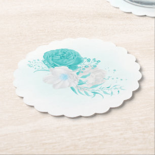Posavasos De Papel boda floral blanco turquesa